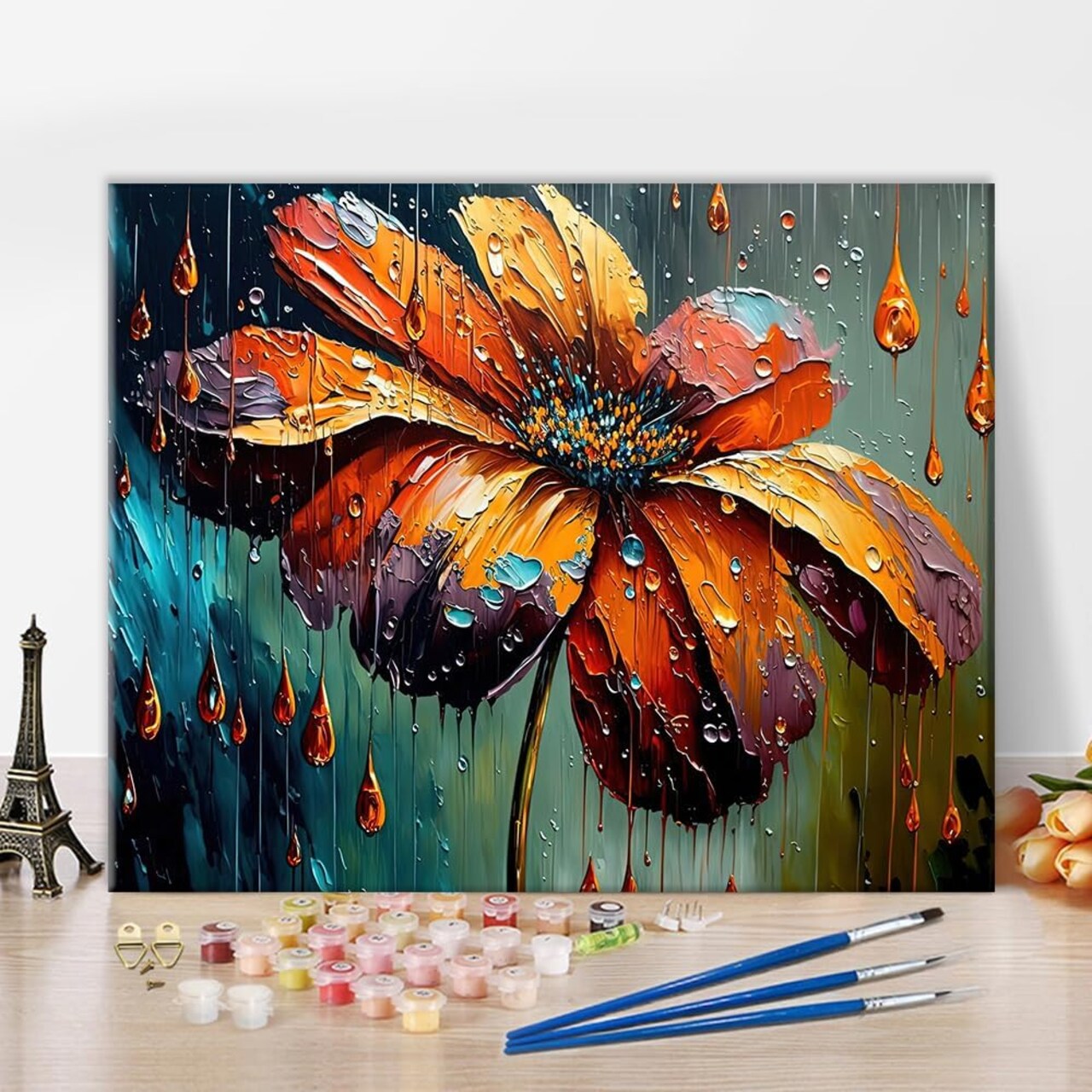Abstract Flowers Paint-by-Numbers Kit (16x20") – DIY Oil Painting for Adults & Kids with Brushes and Paints, Plants Art for Home Wall Decor